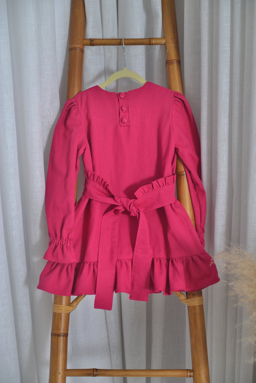 Vestido em linho rosa orquídea