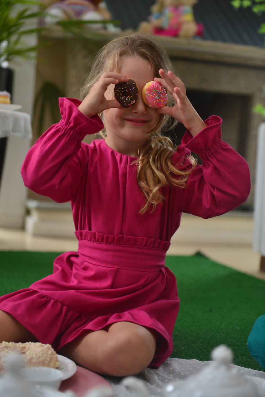 Vestido em linho rosa orquídea