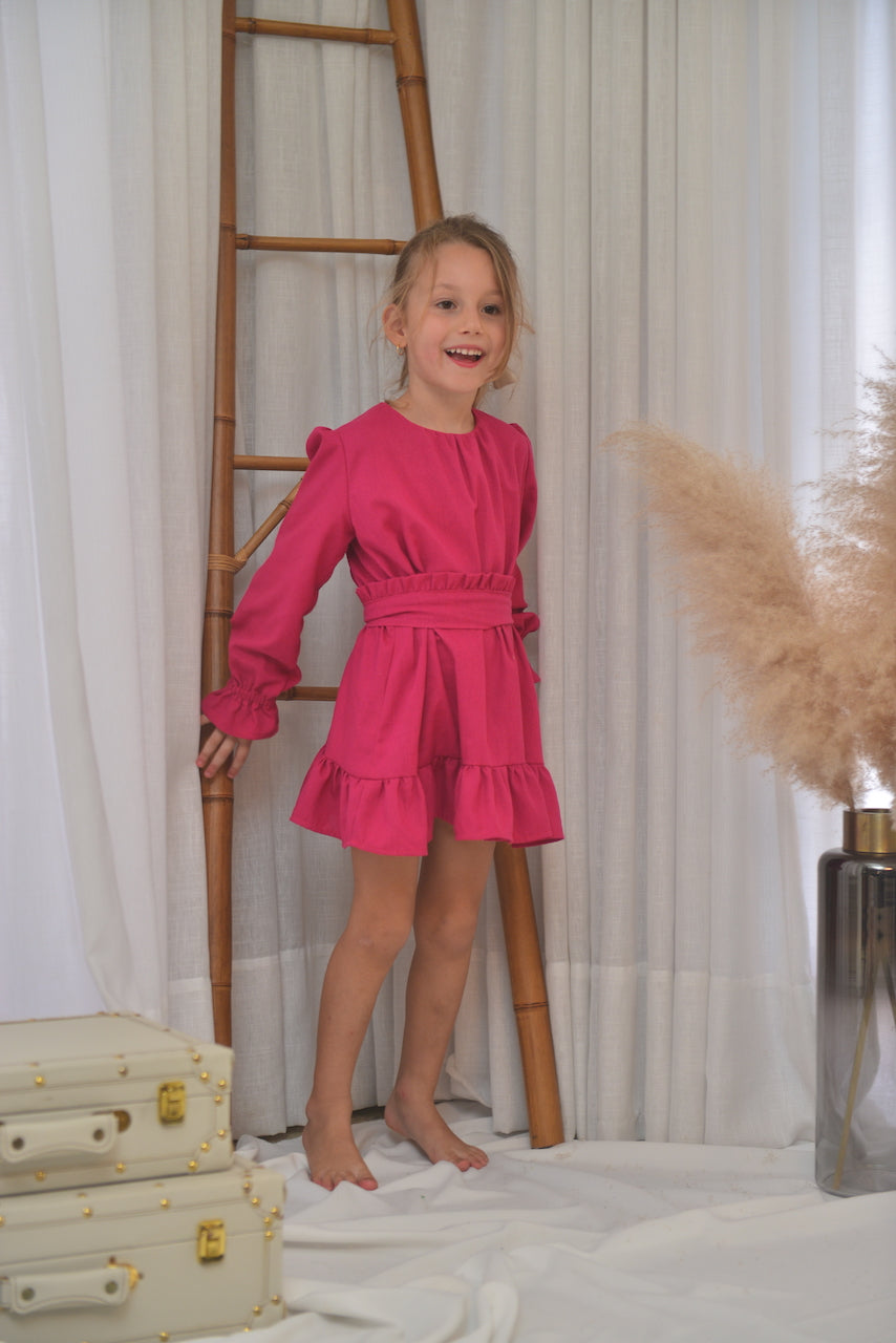 Vestido em linho rosa orquídea