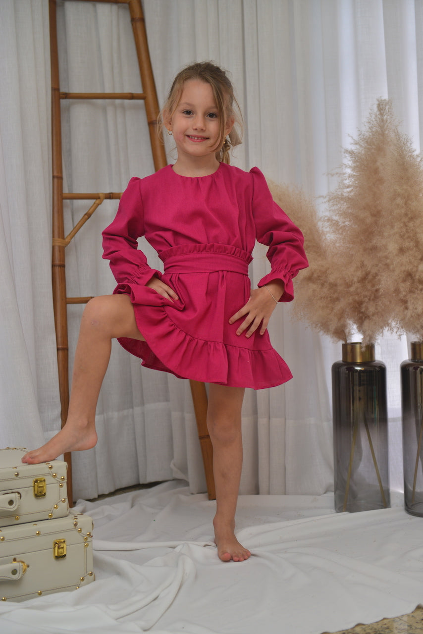 Vestido em linho rosa orquídea