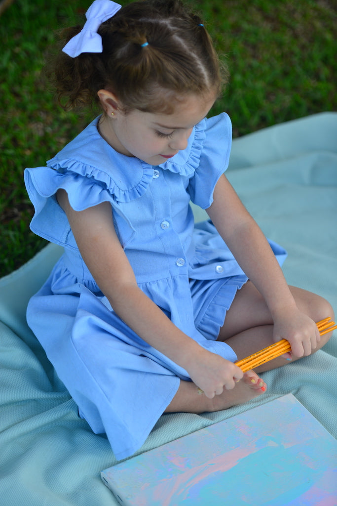 Vestido em Linho Celeste