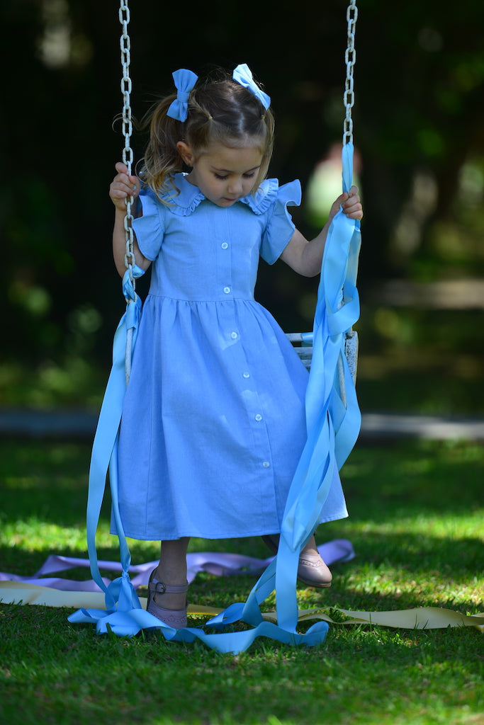 Vestido em Linho Celeste