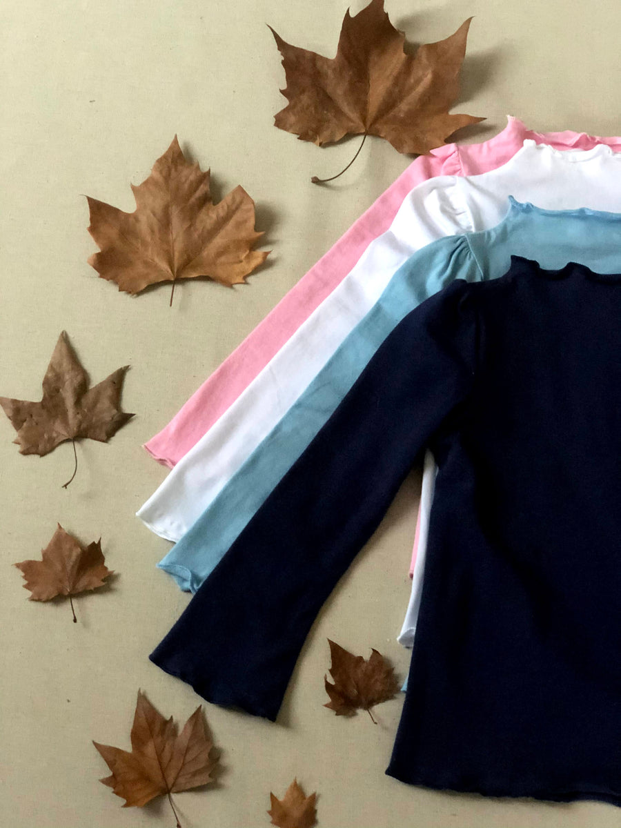 Blusa manga longa em cotton Sophie rosa bebe e azul bebe